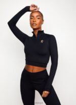 Gym King 1/4 Zip Funnel Black/Rose Gold Women Clothing J2PFB472 - Image 5