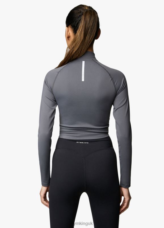 Gym King 1/4 Zip Funnel Dark Grey/Silver Women Clothing J2PFB473 - Image 4