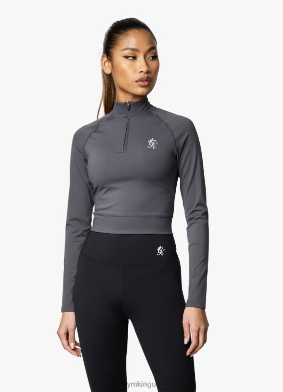 Gym King 1/4 Zip Funnel Dark Grey/Silver Women Clothing J2PFB473 - Image 5