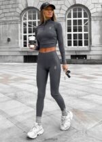 Gym King 1/4 Zip Funnel Dark Grey/Silver Women Clothing J2PFB473 - Image 6
