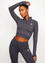 Gym King 1/4 Zip Funnel Dark Grey/Silver Women Clothing J2PFB473 - Image 8
