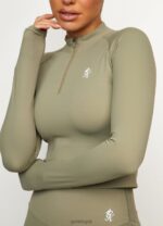 Gym King 365 Long Sleeve 1/4 Zip Pale Olive Women Clothing J2PFB480 - Image 4