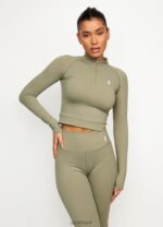 Gym King 365 Long Sleeve 1/4 Zip Pale Olive Women Clothing J2PFB480 - Image 6