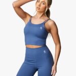 Gym King 365 Longline Tank Sports Bra Blue Steel Women Clothing J2PFB424