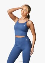 Gym King 365 Longline Tank Sports Bra Blue Steel Women Clothing J2PFB424