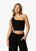 Gym King Asymmetric Crop Black Women Clothing J2PFB394 - Image 4