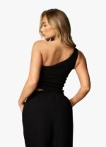Gym King Asymmetric Crop Black Women Clothing J2PFB394 - Image 5
