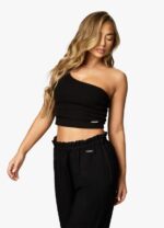Gym King Asymmetric Crop Black Women Clothing J2PFB394 - Image 7