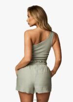 Gym King Asymmetric Crop Dusky Sage Women Clothing J2PFB418 - Image 3