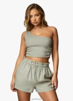Gym King Asymmetric Crop Dusky Sage Women Clothing J2PFB418 - Image 5