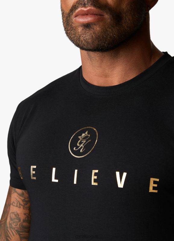 Gym King Believe Limited Edition Fight Division Tee Black/Gold Men Clothing J2PFB60 - Image 3