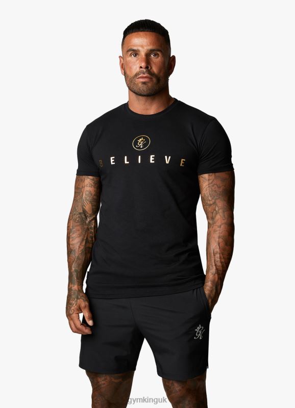 Gym King Believe Limited Edition Fight Division Tee Black/Gold Men Clothing J2PFB60 - Image 1