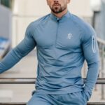 Gym King Contrast Flex 1/4 Zip Smoke Blue Men Clothing J2PFB198