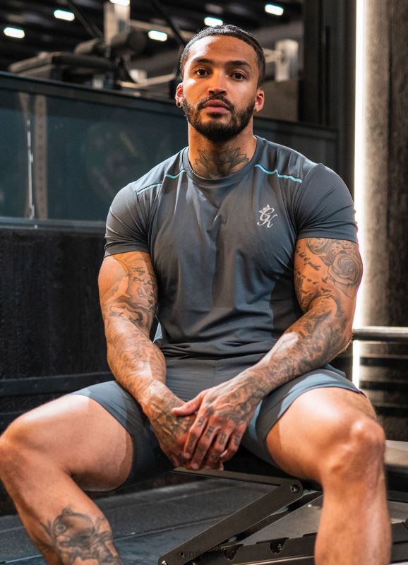 Gym King Contrast Flex Tee Dark Grey/Blue Men Clothing J2PFB32 - Image 1
