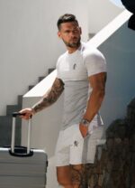 Gym King Contrast Panel T-shirt Snow Marl/Light Grey/White Men Clothing J2PFB63