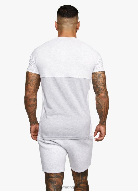 Gym King Contrast Panel T-shirt Snow Marl/Light Grey/White Men Clothing J2PFB63 - Image 4
