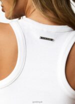 Gym King Curved Hem Rib Vest White Women Clothing J2PFB413 - Image 5