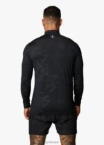 Gym King Debossed Camo 1/4 Zip Funnel Black Men Clothing J2PFB168 - Image 3