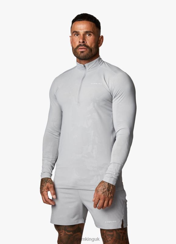 Gym King Debossed Camo 1/4 Zip Funnel Cloudy Grey Men Clothing J2PFB172 - Image 3