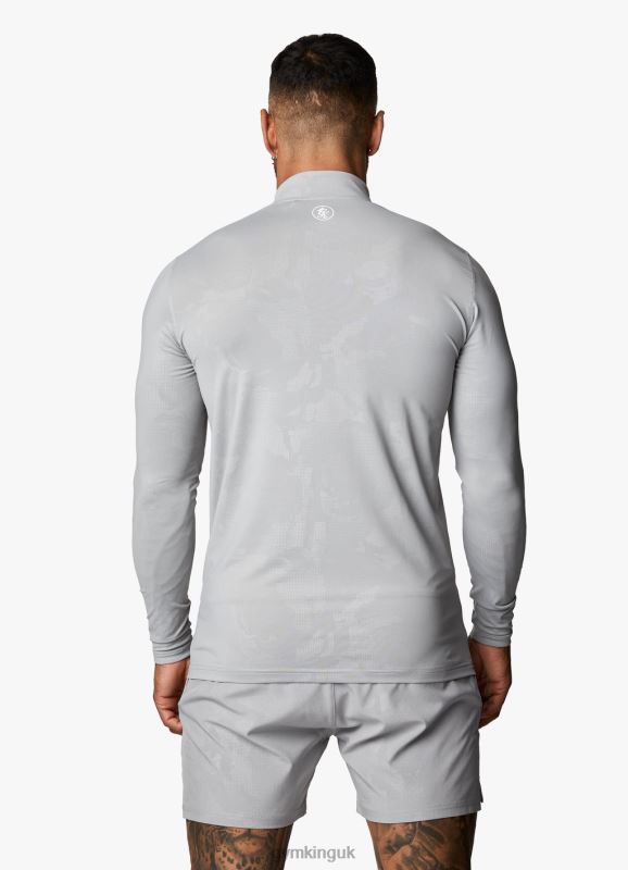 Gym King Debossed Camo 1/4 Zip Funnel Cloudy Grey Men Clothing J2PFB172 - Image 4