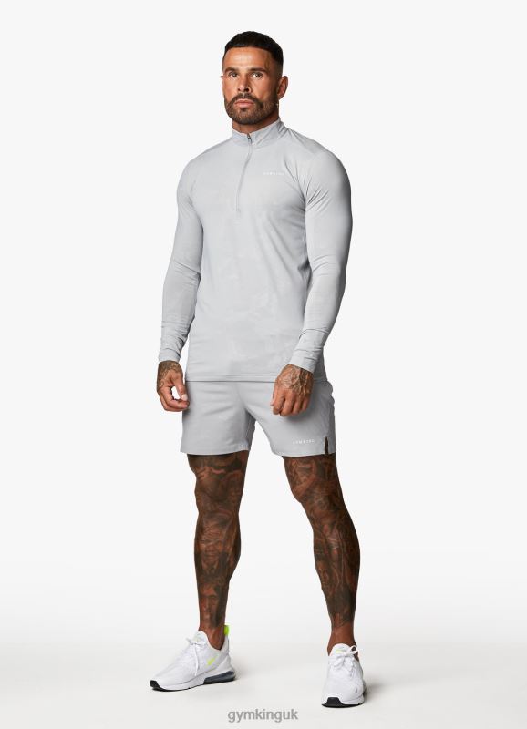 Gym King Debossed Camo 1/4 Zip Funnel Cloudy Grey Men Clothing J2PFB172 - Image 5