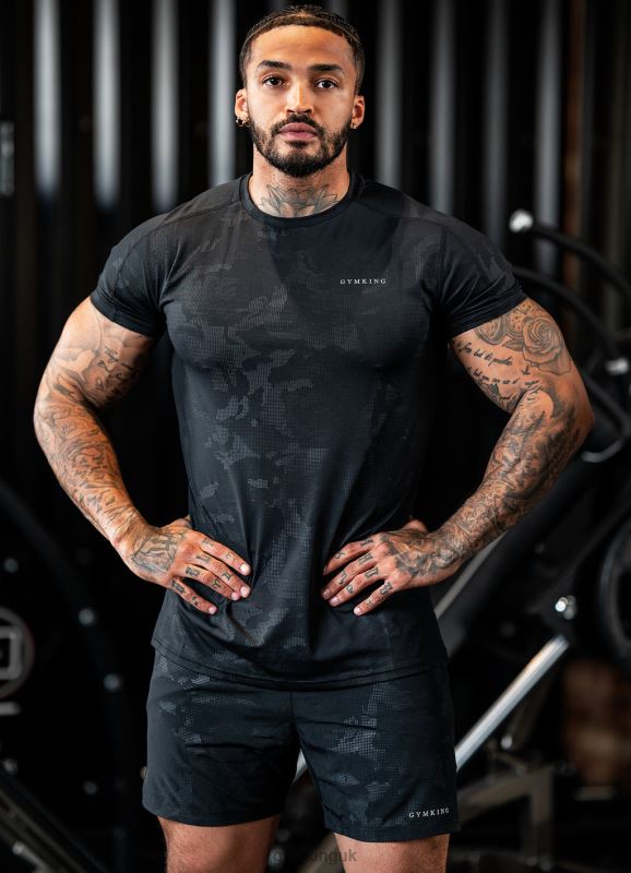 Gym King Debossed Camo Short 5'' Black Men Clothing J2PFB88 - Image 3