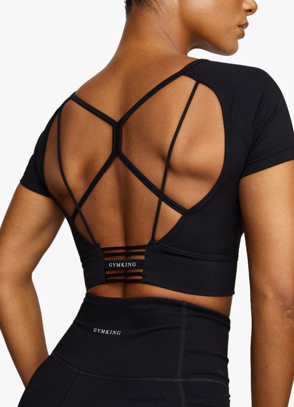 Gym King Dominate Cap Sleeve Crop Tee Black Women Clothing J2PFB461 - Image 2