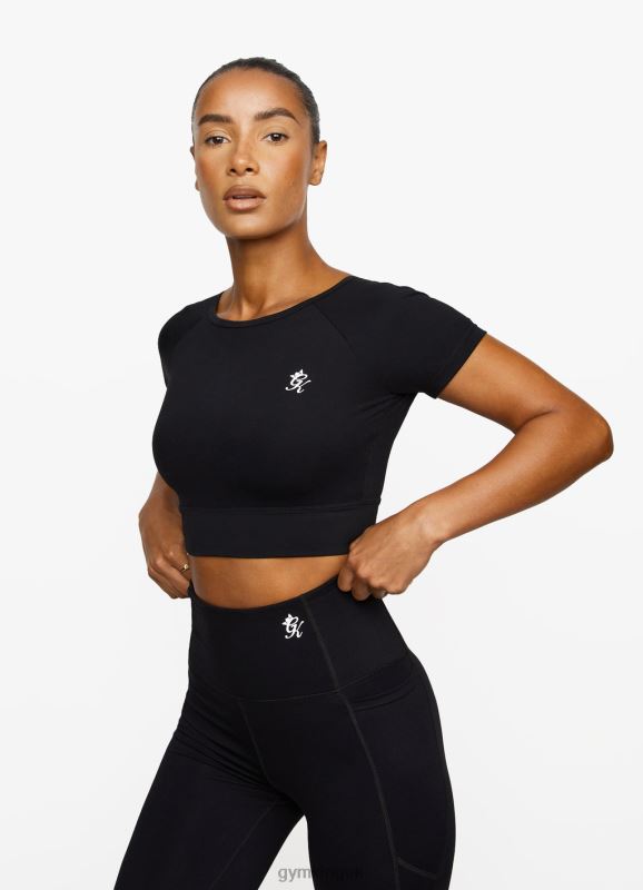 Gym King Dominate Cap Sleeve Crop Tee Black Women Clothing J2PFB461 - Image 5
