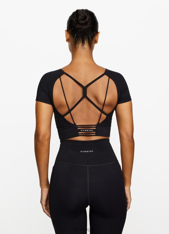 Gym King Dominate Cap Sleeve Crop Tee Black Women Clothing J2PFB461 - Image 6
