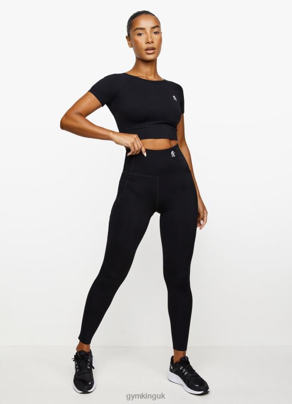 Gym King Dominate Cap Sleeve Crop Tee Black Women Clothing J2PFB461 - Image 7