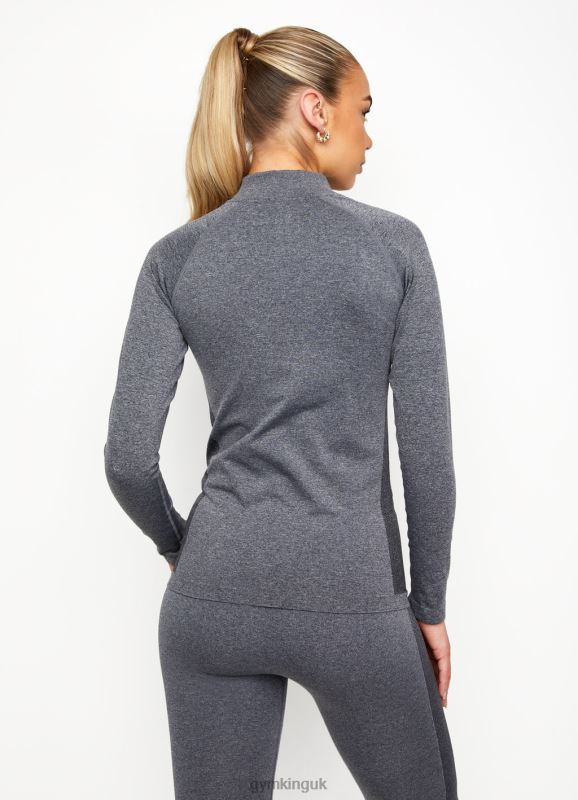 Gym King Energy 1/4 Zip Funnel Mid Grey Marl Women Clothing J2PFB475 - Image 2