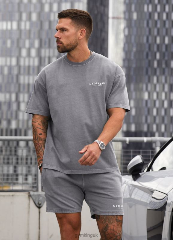 Gym King Est. Legacy Washed Tee Washed Grey Men Clothing J2PFB5 - Image 2
