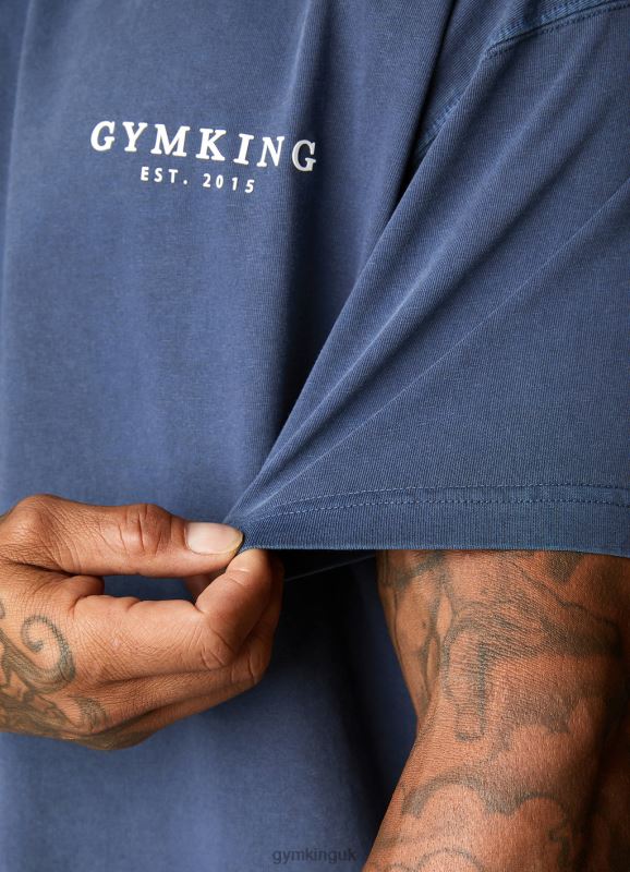 Gym King Est. Legacy Washed Tee Washed Indigo Men Clothing J2PFB8 - Image 6