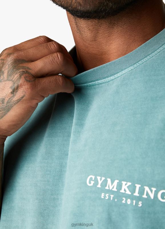 Gym King Est. Legacy Washed Tee Washed Ink Teal Men Clothing J2PFB6 - Image 9