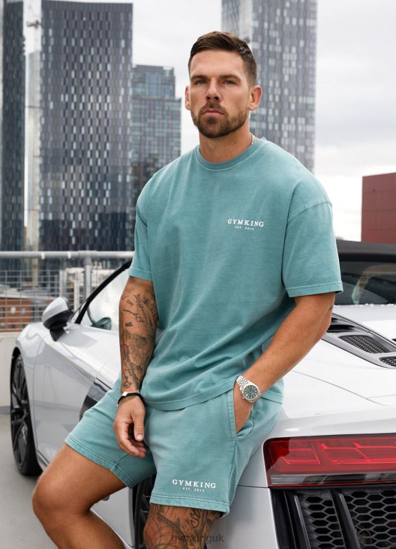 Gym King Est. Legacy Washed Tee Washed Ink Teal Men Clothing J2PFB6 - Image 1