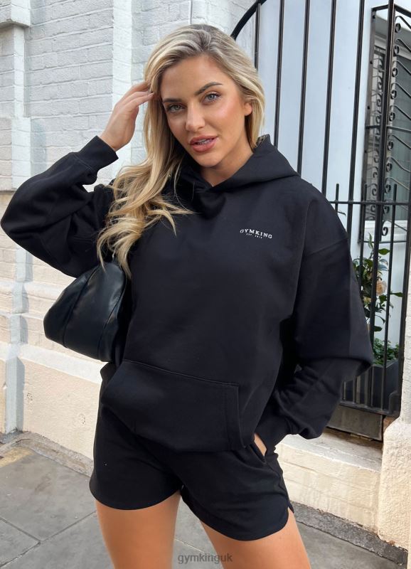 Gym King Established Relaxed Fit Hood Black/White Women Clothing J2PFB357 - Image 4