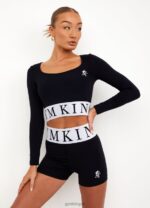 Gym King Focus LS Crop Black/White Women Clothing J2PFB494 - Image 2