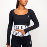 Gym King Focus LS Crop Black/White Women Clothing J2PFB494