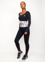 Gym King Focus LS Crop Black/White Women Clothing J2PFB494 - Image 3