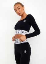 Gym King Focus LS Crop Black/White Women Clothing J2PFB494 - Image 4