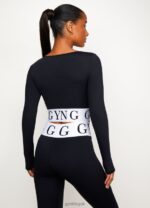 Gym King Focus LS Crop Black/White Women Clothing J2PFB494 - Image 5