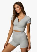 Gym King Formation Rib 2.0 SS Crop Snow Marl Women Clothing J2PFB371 - Image 3