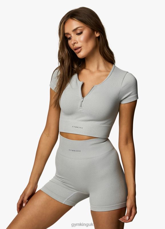 Gym King Formation Rib 2.0 SS Crop Snow Marl Women Clothing J2PFB371 - Image 3