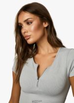 Gym King Formation Rib 2.0 SS Crop Snow Marl Women Clothing J2PFB371 - Image 4
