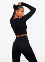 Gym King Formation Rib Long Sleeve Crop Tee Black Women Clothing J2PFB477 - Image 2