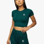Gym King Formation Rib Short Sleeve Crop Pine Green Women Clothing J2PFB470