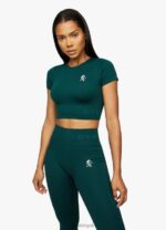 Gym King Formation Rib Short Sleeve Crop Pine Green Women Clothing J2PFB470 - Image 3