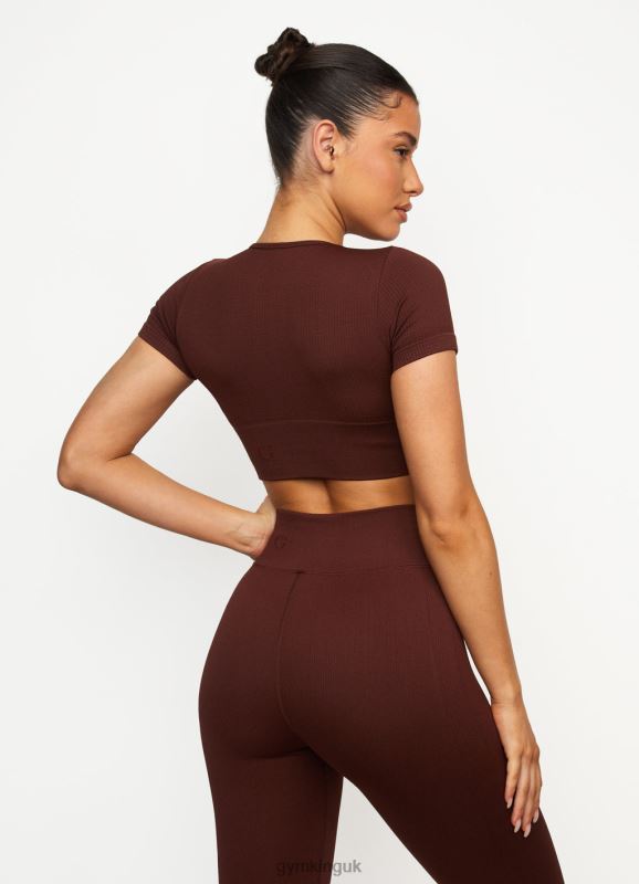 Gym King Formation Seamless Rib Short Sleeve Top Chocolate Women Clothing J2PFB485 - Image 2