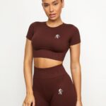 Gym King Formation Seamless Rib Short Sleeve Top Chocolate Women Clothing J2PFB485
