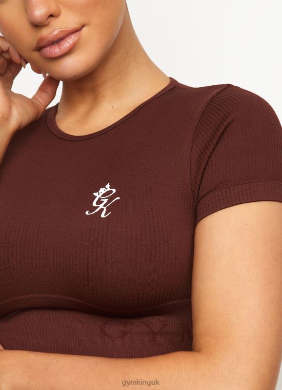 Gym King Formation Seamless Rib Short Sleeve Top Chocolate Women Clothing J2PFB485 - Image 3